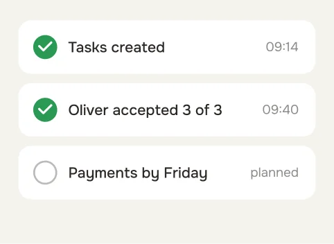 Tasks created, the manager accepted them